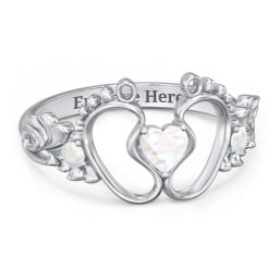 Baby Footprints Ring with Heart Cut Gemstone and Accents