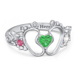 Baby Footprints Ring with Heart Cut Gemstone and Accents