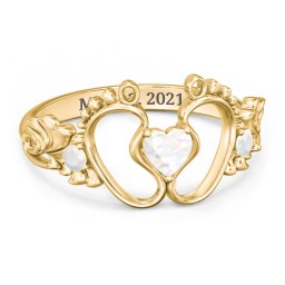 Baby Footprints Ring with Heart Cut Gemstone and Accents