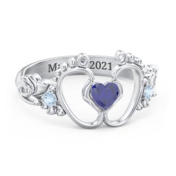 Baby Footprints Ring with Heart Cut Gemstone and Accents