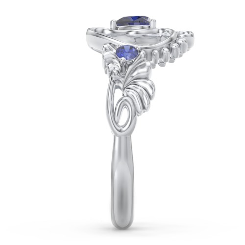Baby Footprints Ring with Heart Cut Gemstone and Accents – Sterling Silver with Blue Sapphire and Garnet