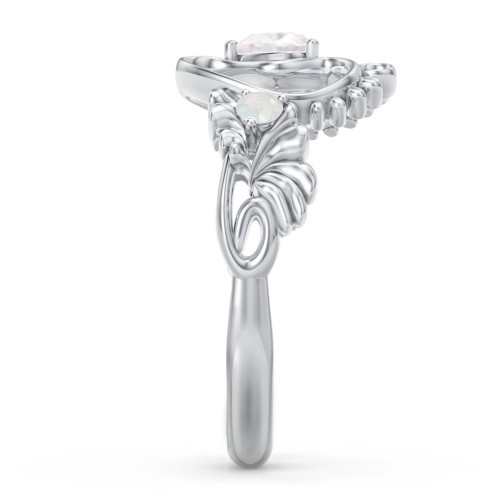 Baby Footprints Ring with Heart Cut Gemstone and Accents – Sterling Silver with Opal