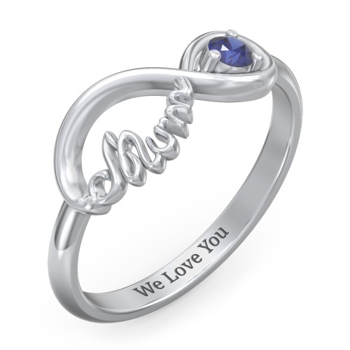Infinite Bond Mum Ring – Sterling Silver with Blue Sapphire