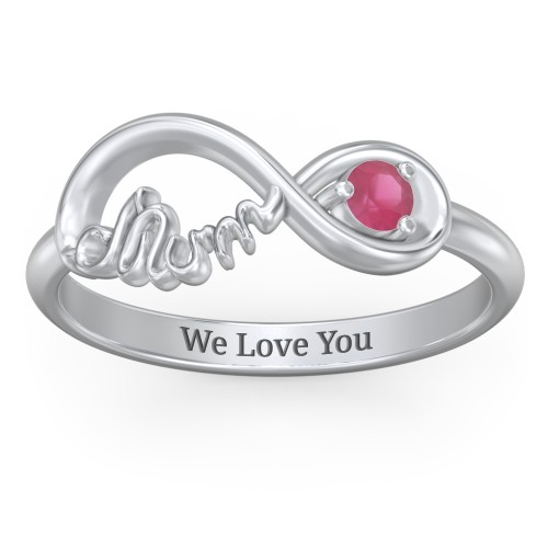 Infinite Bond Mum Ring – Sterling Silver with Ruby