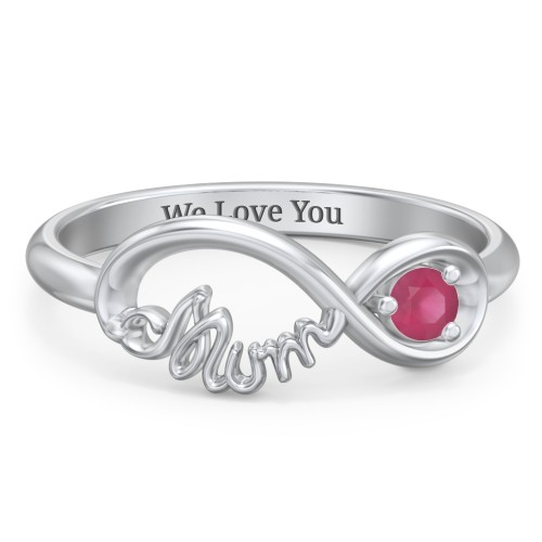 Infinite Bond Mum Ring – Sterling Silver with Ruby