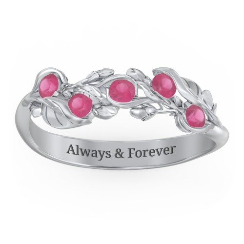 Organic Leaf Five Stone Family Ring