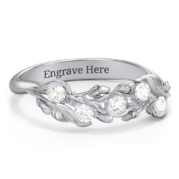 Organic Leaf Five Stone Family Ring in 925 Sterling Silver with Cubic Zirconia