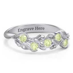 Organic Leaf Five Stone Family Ring in 925 Sterling Silver with Peridot
