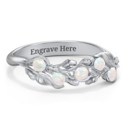Organic Leaf Five Stone Family Ring in 925 Sterling Silver with Opal