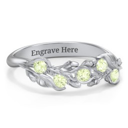 Organic Leaf Five Stone Family Ring in 925 Sterling Silver with Peridot