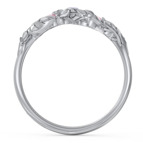 Organic Leaf Five Stone Family Ring – Sterling Silver with Tanzanite and Pink Tourmaline
