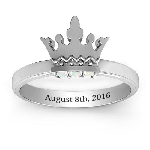 Royal Family Princess Tiara Ring – Sterling Silver with Opal