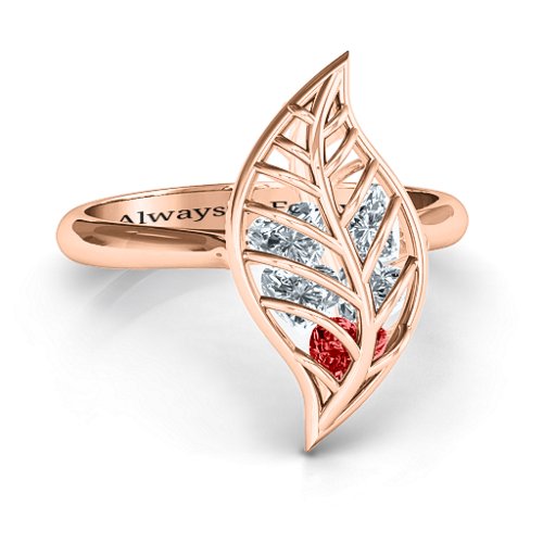 Mint to Be Cage Leaf Ring – 9kt Rose Gold with Garnet and Cubic Zirconia