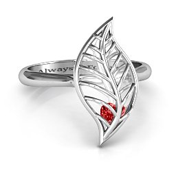Mint to Be Cage Leaf Ring in 925 Sterling Silver with Garnet