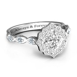 Vintage Glamour Ring With Accent Stones in 925 Sterling Silver with White Premium Zirconia and Cubic Zirconia