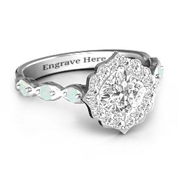 Vintage Glamour Ring With Accent Stones in 925 Sterling Silver with White Premium Zirconia and Opal
