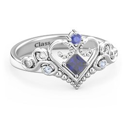 Fairytale Princess Tiara Ring in 925 Sterling Silver with Blue Sapphire and Fancy Blue Premium Zirconia