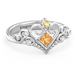 Fairytale Princess Tiara Ring in 925 Sterling Silver with Citrine and White Premium Zirconia