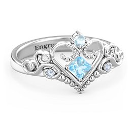 Fairytale Princess Tiara Ring in 925 Sterling Silver with Blue Topaz and Fancy Blue Premium Zirconia