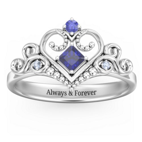 Fairytale Princess Tiara Ring – Sterling Silver with Blue Sapphire and Fancy Blue Premium Zirconia