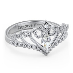 Heart Tiara Ring with Marquise Gemstone in 925 Sterling Silver with Cubic Zirconia and White Premium Zirconia