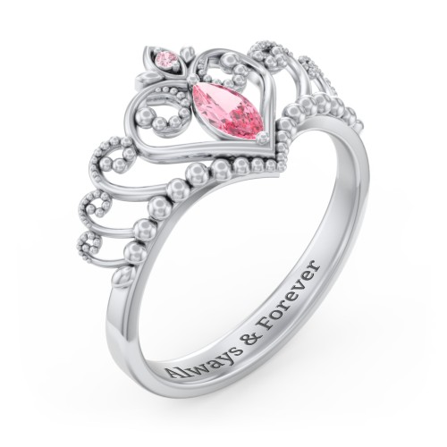 Heart Tiara Ring with Marquise Gemstone – Sterling Silver with Pink Tourmaline and Fancy Pink Premium Zirconia