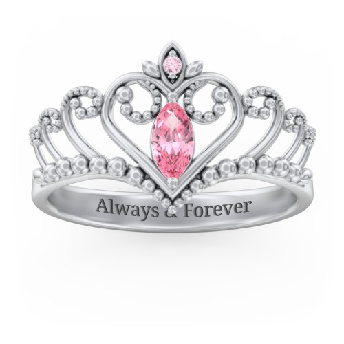 Heart Tiara Ring with Marquise Gemstone – Sterling Silver with Pink Tourmaline and Fancy Pink Premium Zirconia