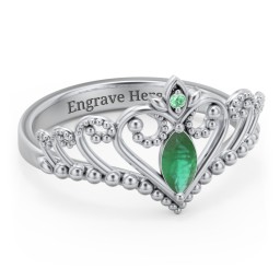 Heart Tiara Ring with Marquise Gemstone in 925 Sterling Silver with Emerald, Green Premium Zirconia, and Cubic Zirconia