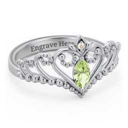 Heart Tiara Ring with Marquise Gemstone in 925 Sterling Silver with Peridot, Fancy Yellow Premium Zirconia, and Cubic Zirconia