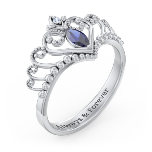 Heart Tiara Ring with Marquise Gemstone – Sterling Silver with Blue Sapphire and Fancy Blue Premium Zirconia
