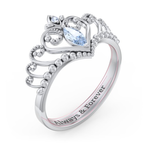 Heart Tiara Ring with Marquise Gemstone – Sterling Silver with Aquamarine and Fancy Blue Premium Zirconia