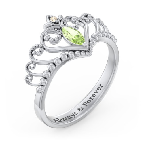 Heart Tiara Ring with Marquise Gemstone – Sterling Silver with Peridot and Fancy Yellow Premium Zirconia