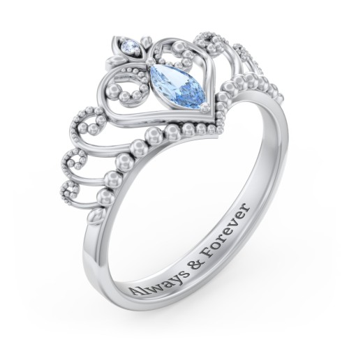 Heart Tiara Ring with Marquise Gemstone – Sterling Silver with Blue Topaz and Fancy Blue Premium Zirconia