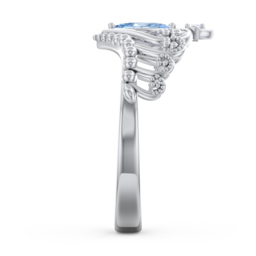 Heart Tiara Ring with Marquise Gemstone – Sterling Silver with Blue Topaz and Fancy Blue Premium Zirconia