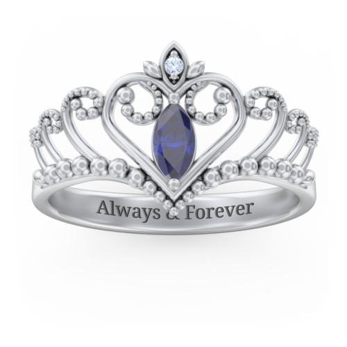 Heart Tiara Ring with Marquise Gemstone – Sterling Silver with Blue Sapphire and Fancy Blue Premium Zirconia