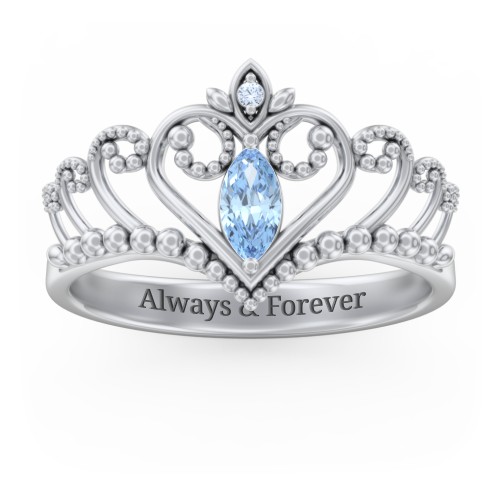 Heart Tiara Ring with Marquise Gemstone – Sterling Silver with Blue Topaz and Fancy Blue Premium Zirconia