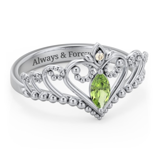 Heart Tiara Ring with Marquise Gemstone – Sterling Silver with Peridot and Fancy Yellow Premium Zirconia