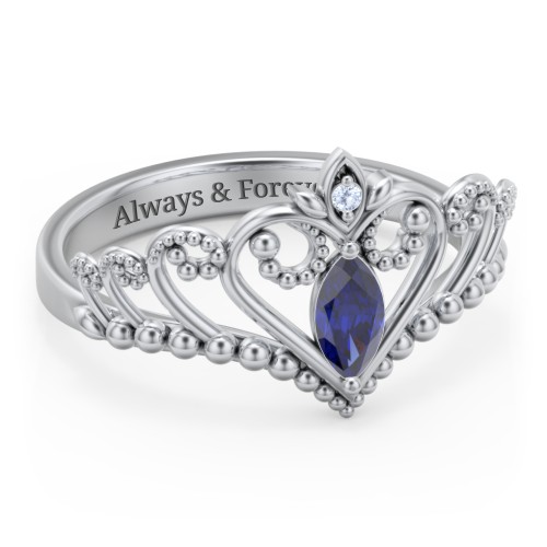 Heart Tiara Ring with Marquise Gemstone – Sterling Silver with Blue Sapphire and Fancy Blue Premium Zirconia