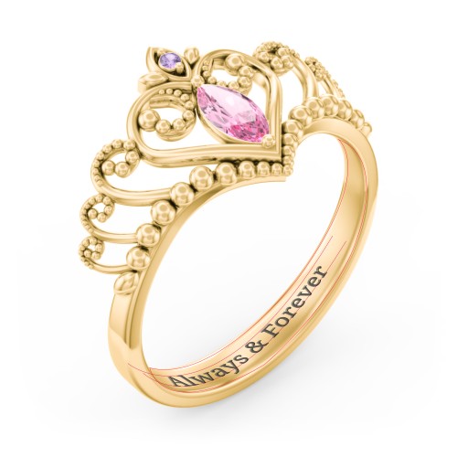 Heart Tiara Ring with Marquise Gemstone – 9kt Yellow Gold with Pink Tourmaline and Amethyst Premium Zirconia