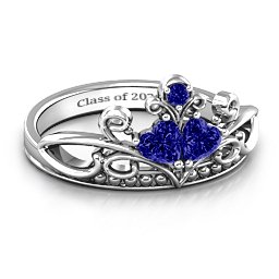 Ever Enchanted Double Heart Tiara Ring in 925 Sterling Silver with Blue Sapphire