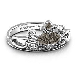 Ever Enchanted Double Heart Tiara Ring in 925 Sterling Silver with Smokey Quartz