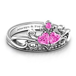 Ever Enchanted Double Heart Tiara Ring in 925 Sterling Silver with Pink Tourmaline