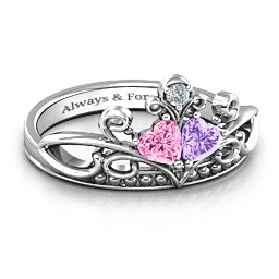 Ever Enchanted Double Heart Tiara Ring in 925 Sterling Silver with Pink Tourmaline, Amethyst, and Cubic Zirconia