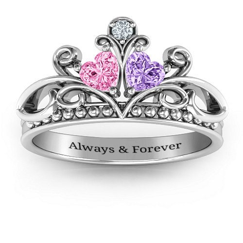Ever Enchanted Double Heart Tiara Ring – Sterling Silver with Pink Tourmaline, Amethyst, and Cubic Zirconia