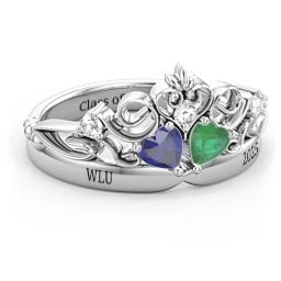 Engravable Double Heart Gemstone Tiara Ring with Accents