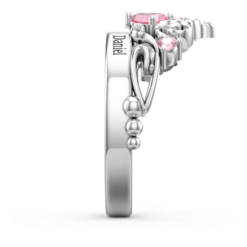 Engravable Double Heart Gemstone Tiara Ring with Accents
