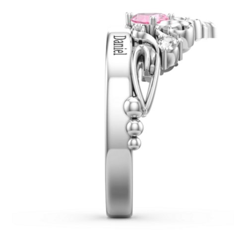 Engravable Double Heart Gemstone Tiara Ring with Accents