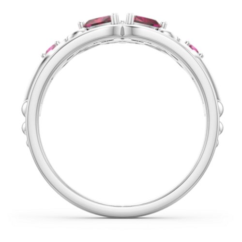 Engravable Double Heart Gemstone Tiara Ring with Accents