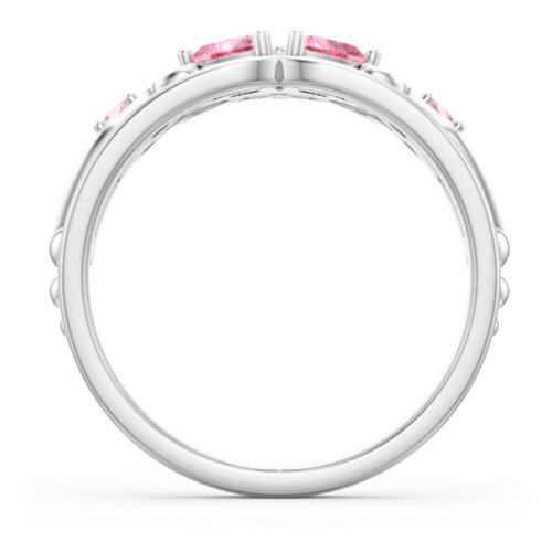 Engravable Double Heart Gemstone Tiara Ring with Accents