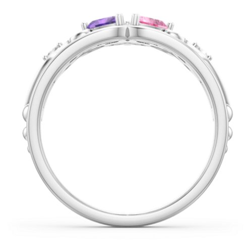 Engravable Double Heart Gemstone Tiara Ring with Accents